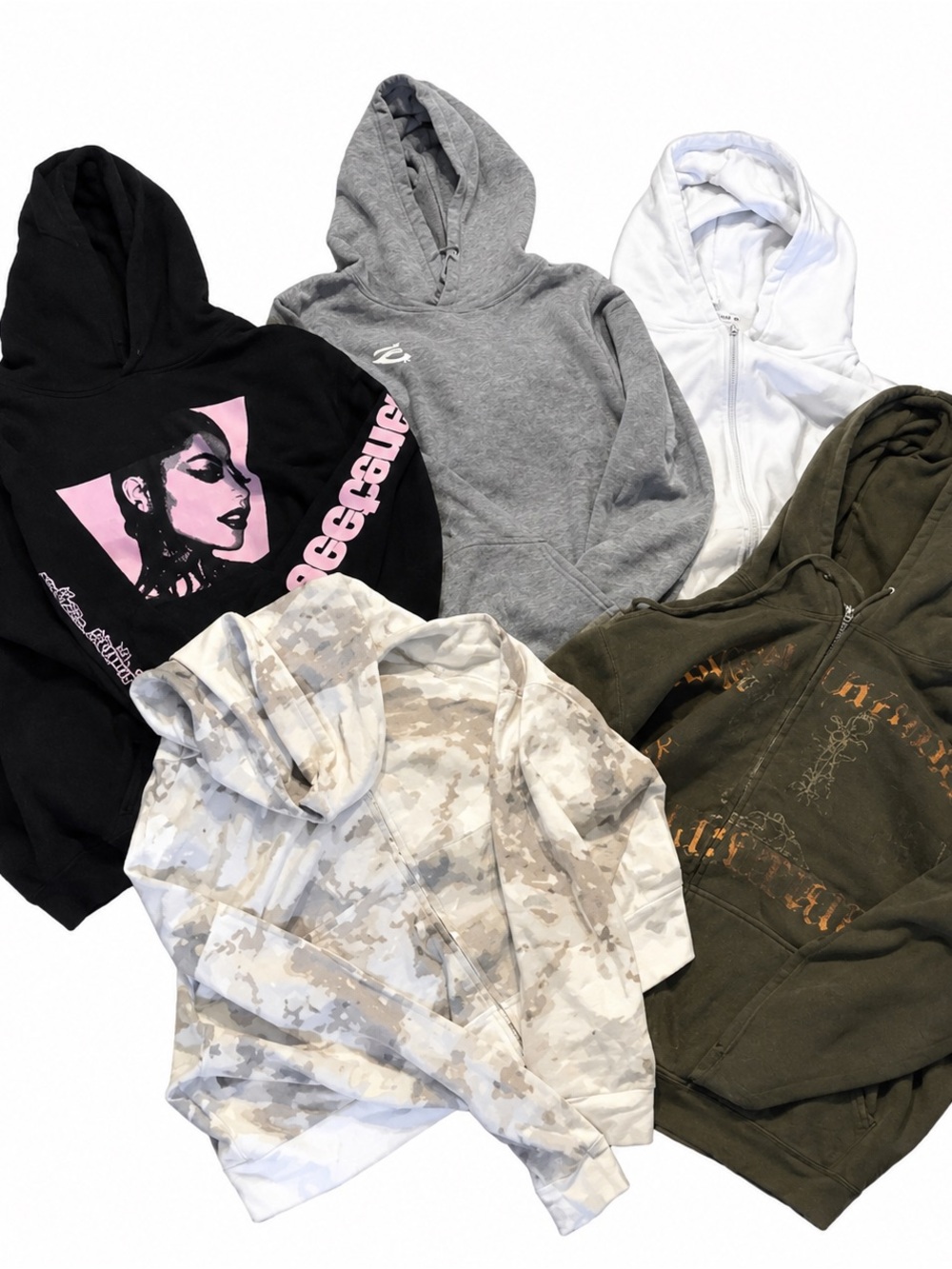 Women Pullover & Zip Hoodies Pack - Black, Gray, White, Olive, Camo